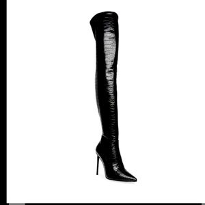 Black Vava croco over the knee heal boots